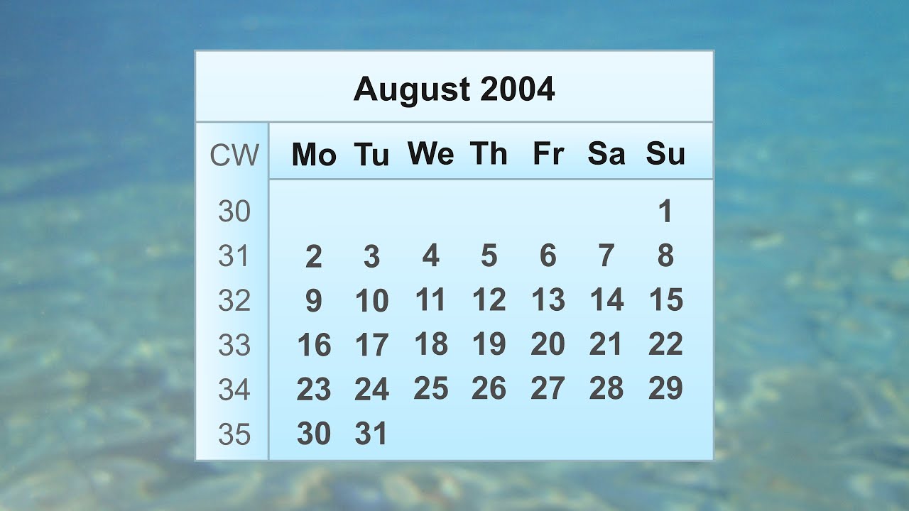 August 2004 Calendar