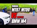 MT07 - MT09 VS BMW M4 Motos vs carros!! Drag Race