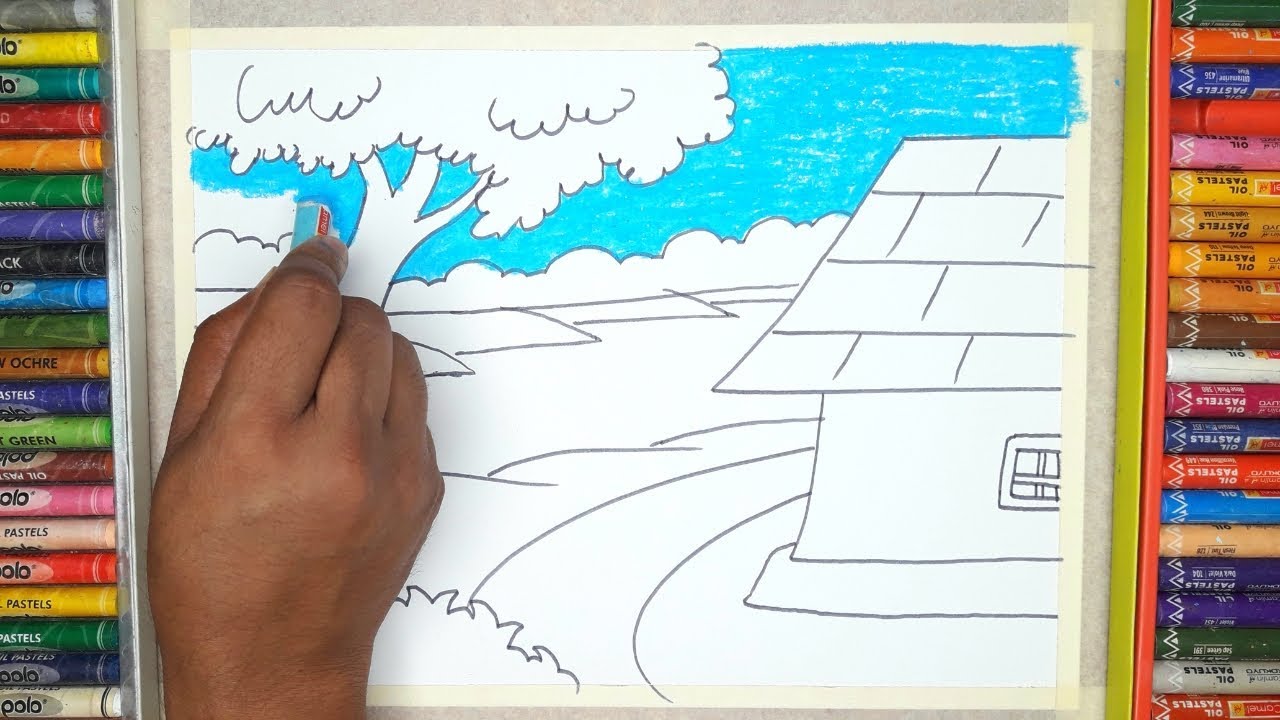 How to Draw Easy Scenery for Kids || Simple Village Scenery ...