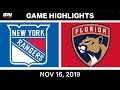 NHL Highlights | Rangers vs Panthers - Nov. 16, 2019