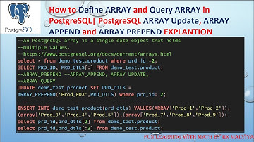 HOW TO DEFINE PostgreSQL ARRAY ,QUERY | ARRAY VALUE APPEND , ARRAY PREPEND EXPLANTION  #VD50