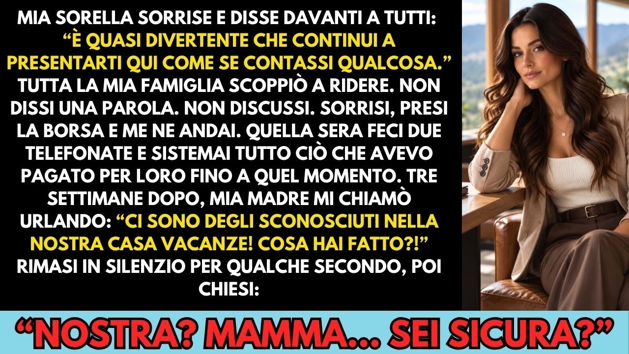 Che carina, ancora ti presenti come se contassi qualcosa? Mia sorella Chiara lo disse sorridendo davanti a tutta la famiglia, e tutti risero. Era una domenica di fine ottobre a Bergamo, nessuno mi...