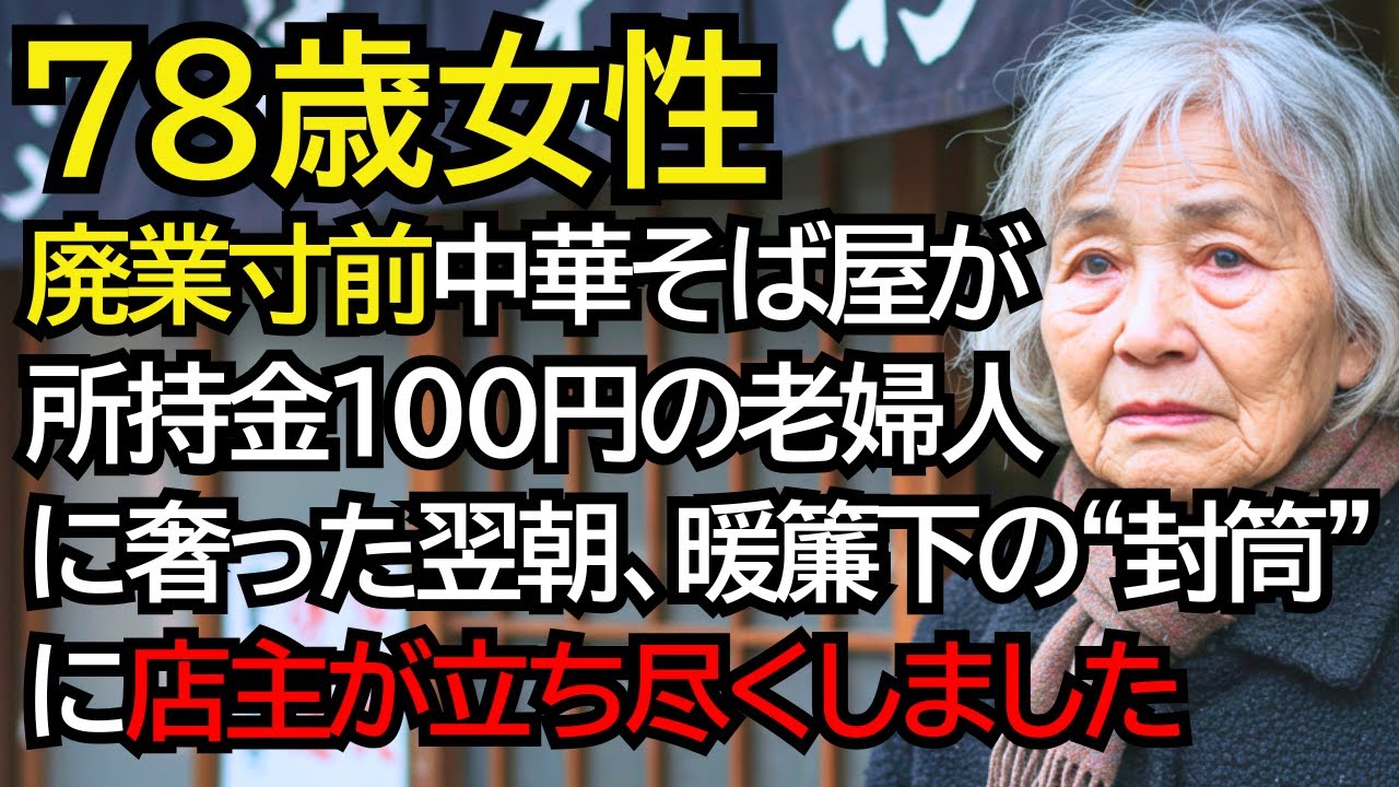 廃業寸前の中華そば屋に来たボロ服のおばあさん──100円しかないという彼女に奢った翌朝、暖簾の下に置かれていた“封筒”を開けて店主が言葉を失いました