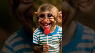 Baby Monkey Tastes a Lollipop... Then Bursts Into Laughter!🍭😁