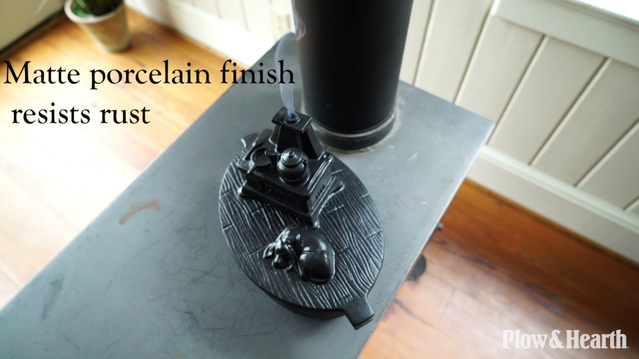 Cast Iron Wood Stove Steamer In Cat Design, PlowHearth