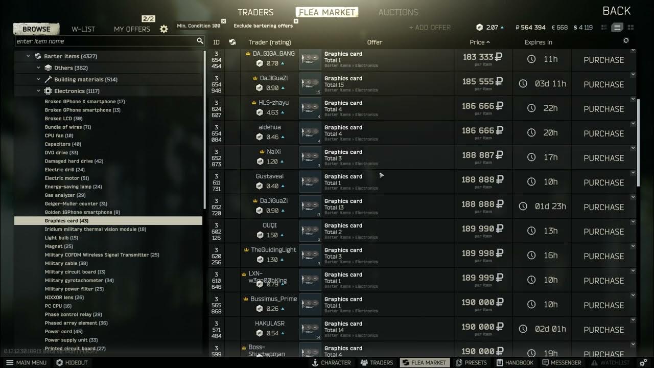 tarkov 25 graphics cards in flee market. lets battle rmt/cheating YouTube