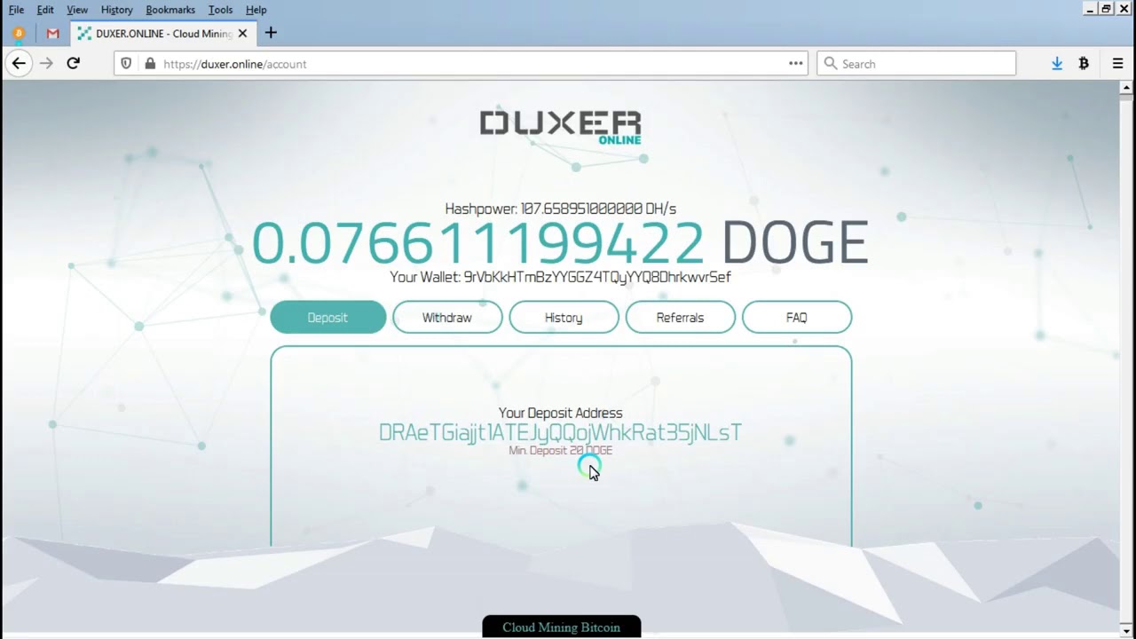 Duxer Online Cloud Mining Dogecoin 6 5 Daily Free 100 Gh S Dogecoin Cloud Mining Youtube Youtube