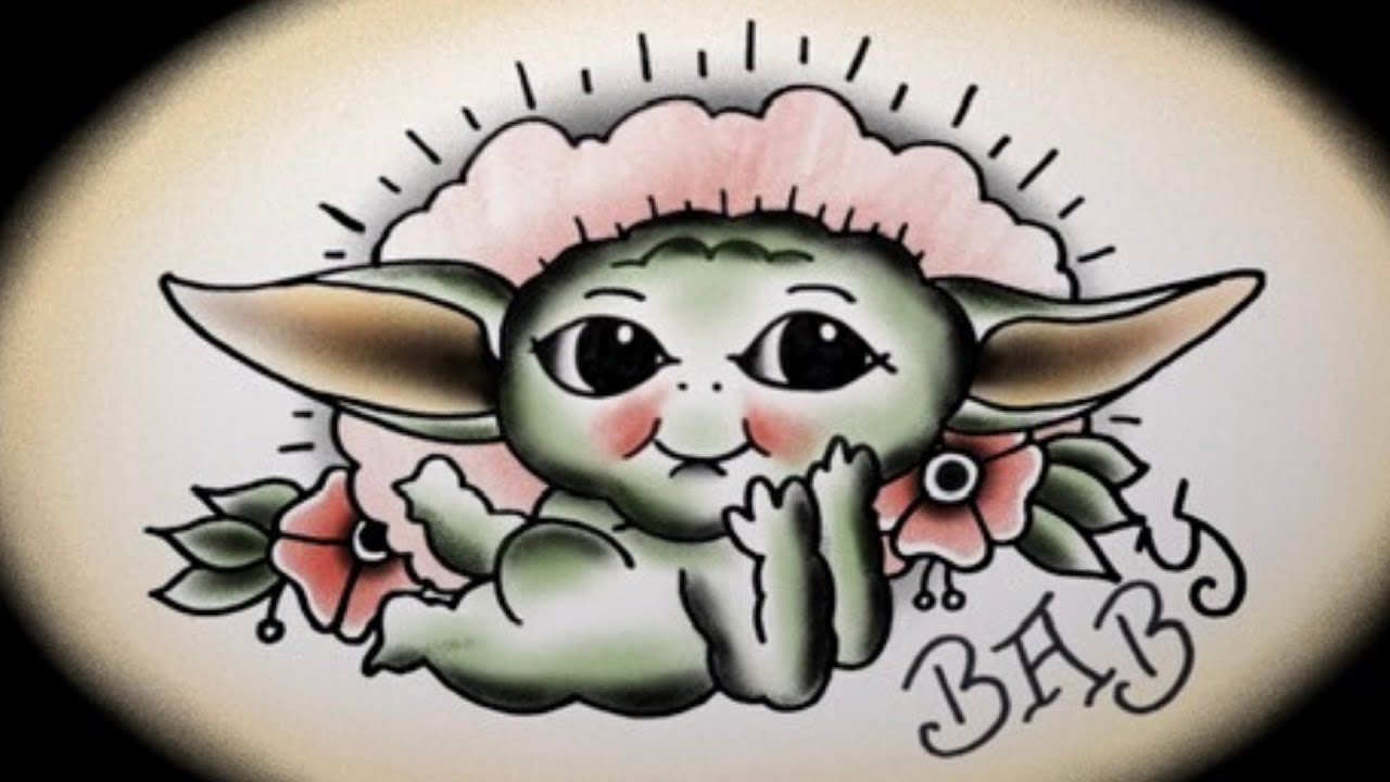 How to Draw a Traditional Tattoo Flash Art Design BABY YODA - The