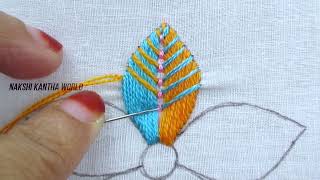 Hand Embroidery Amazing Satin Stitch Tutorial Unique Decorative Dual Color Flower Embroidery