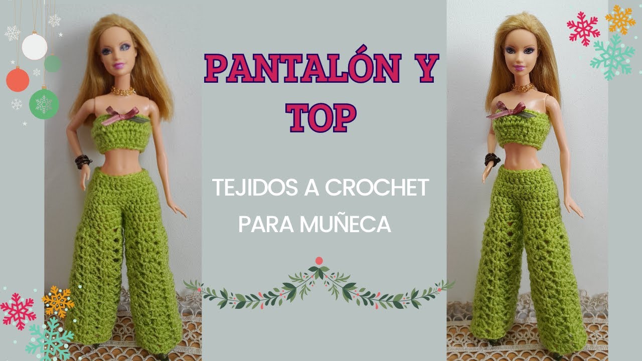 Pantalón y Top Tejidos a Crochet para Muñeca