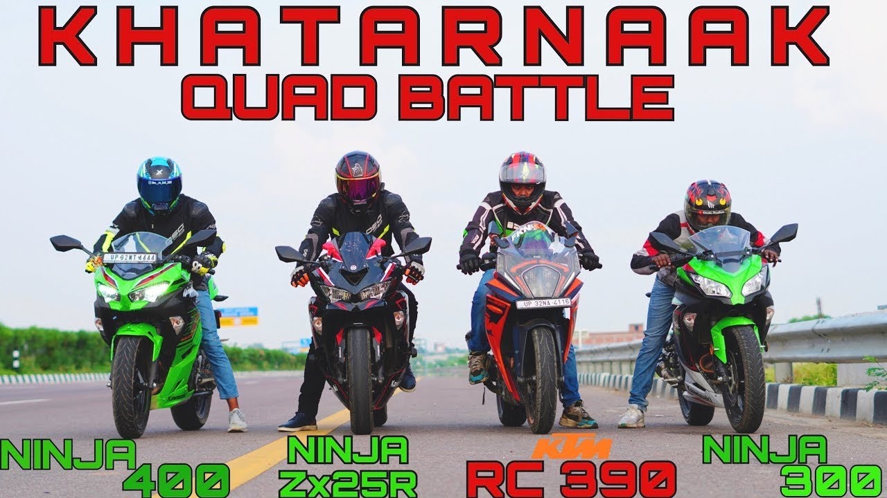 Kawasaki Ninja Zx25R vs Ninja 300 vs Ninja400 vs KTM RC390 || Drag Race || Unexpected Result 