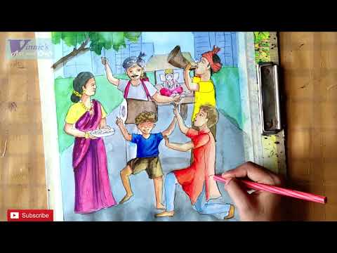 How to draw ganesh chaturthi special scenery drawing / Ganesh chaturthi  drawing easy - YouTube | Easy drawings, Scenery drawing for kids, Art  drawings simple