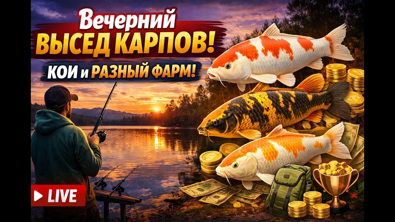 🔥 Вечерний стрим по Russian Fishing 4 — ловля карпов кои и фарм серебра! Рулетки для каждого зрителя