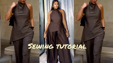 How To Make a High-Neck Draped Halter Top | Step-by-Step tutorial. 