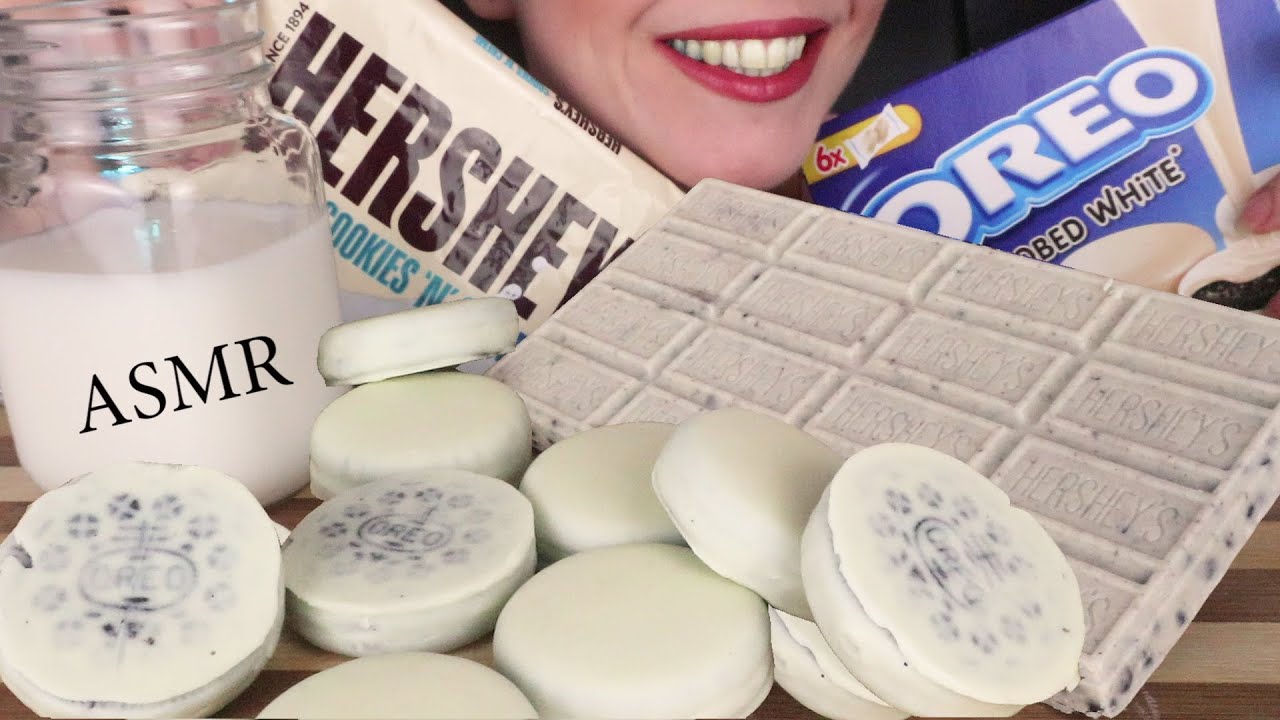 COOKIES & CREME HERSHEY's CHOCOLATE BAR & WHITE CHOCOLATE OREOS 🍫 | No Talking | ASMR Mukbang  - 먹방
