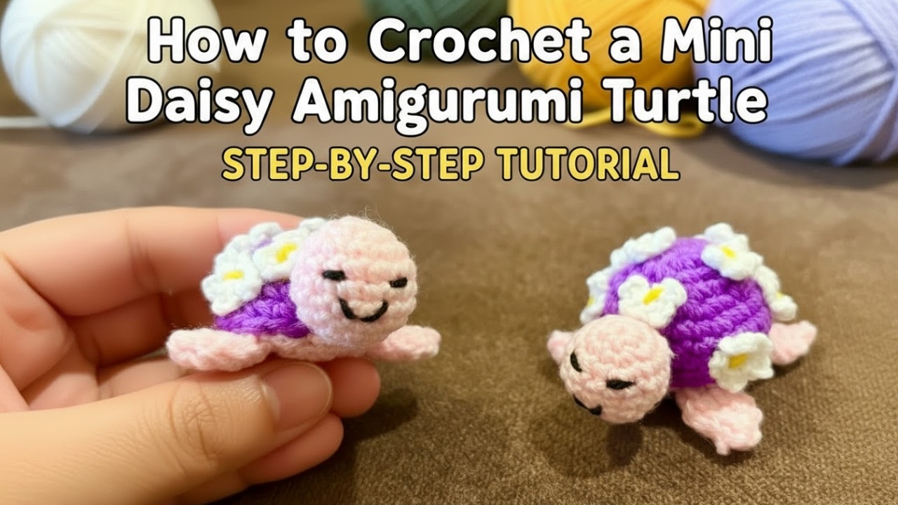 Вязание крючком миниатюрной черепашки-ромашки в технике амигуруми.