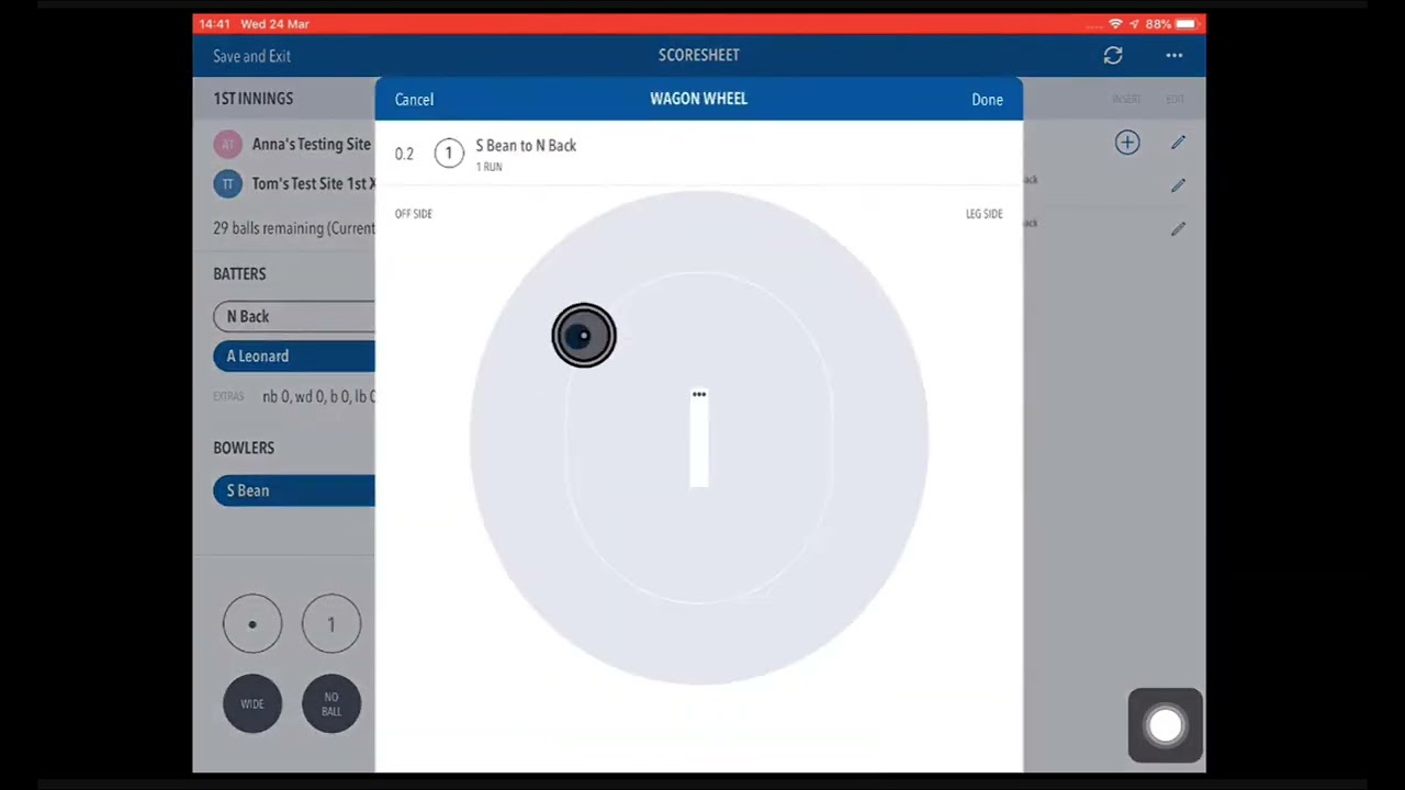 Scoring on Play-Cricket App