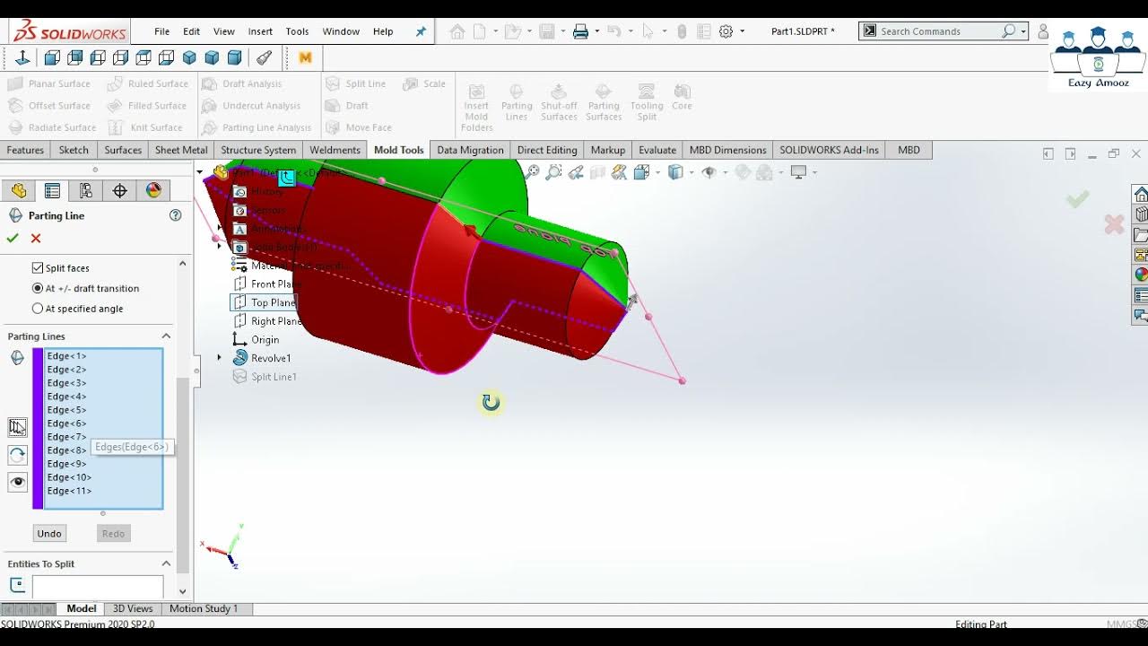 نحوه ایجاد خط جدایش در سالیدورکس parting line in solidworks YouTube