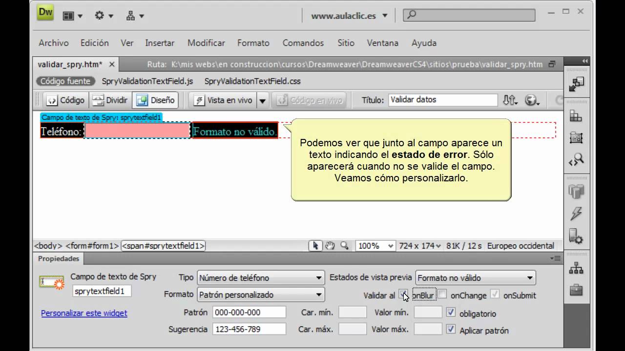 Dreamweaver cs4 validar formularios con spry youtube