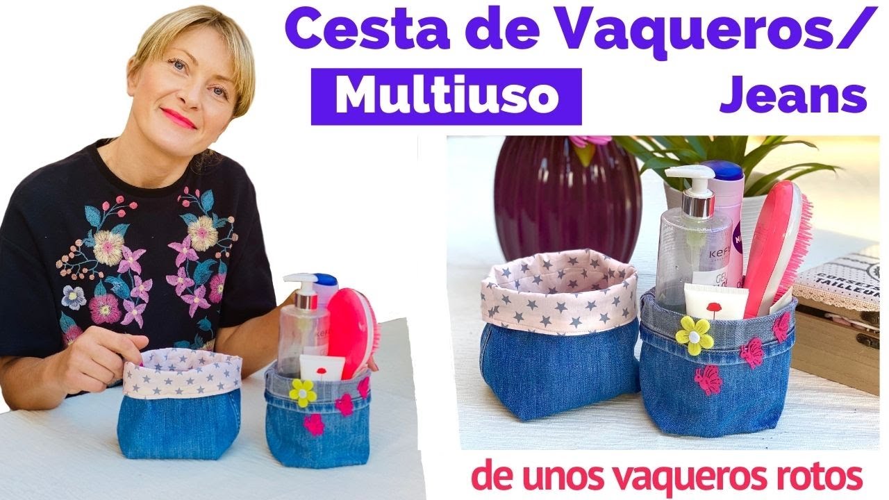 Как сделать корзину из старых джинсов