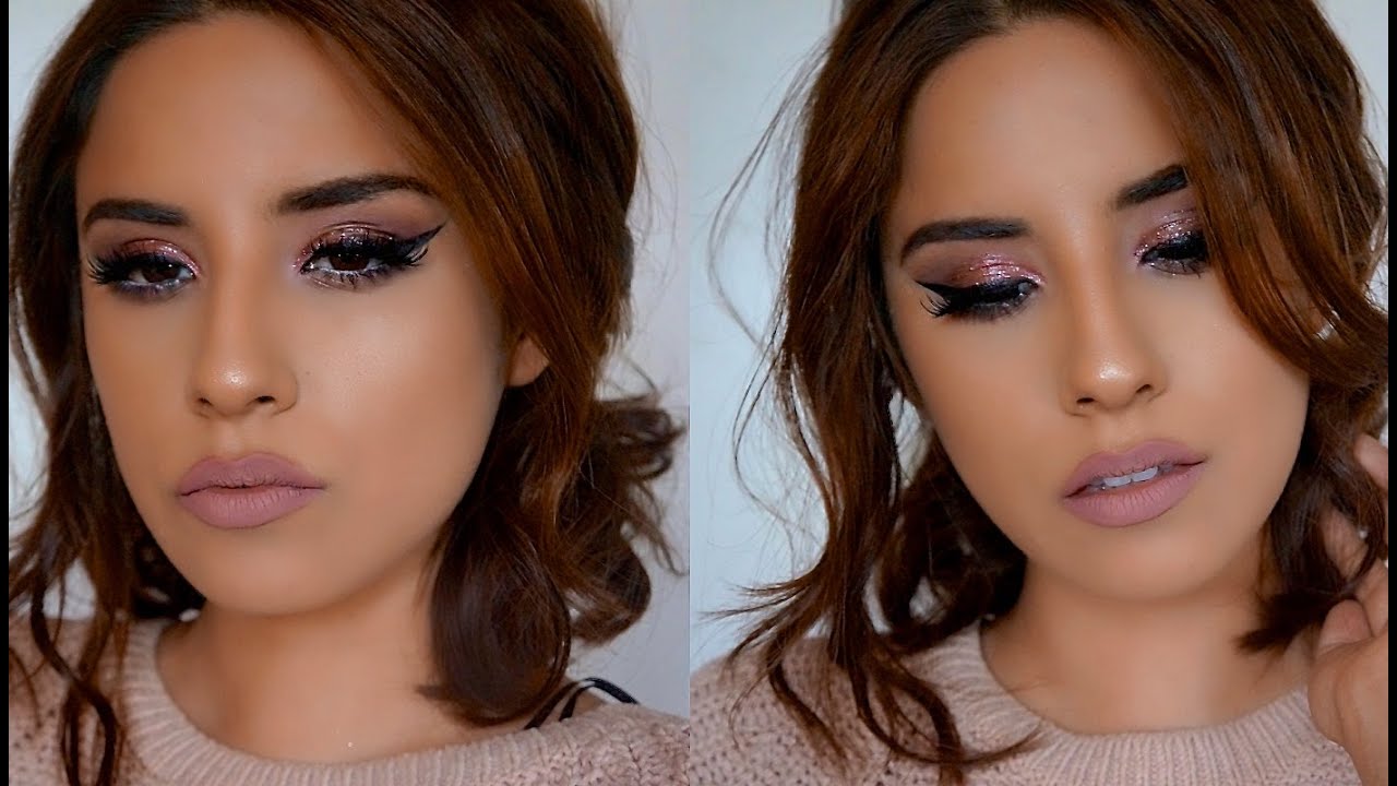 Prom Makeup + Hair Tutorial // Pink Glitter Smokey Eye // + Short Hair