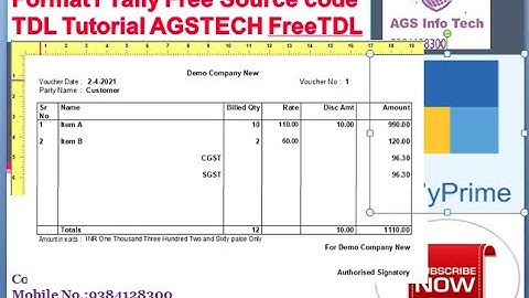 T8 Invoice Customization Format1 Tally Free Source code TDL Tutorial AGSTECH Free TDL |Customization