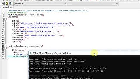 program in C to print even or odd numbers in given range using recursion