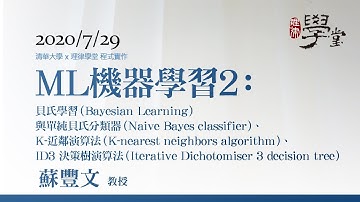 機器學習2：貝氏學習與單純貝氏分類器、K-近鄰演算法、ID3 決策樹演算法 蘇豐文教授