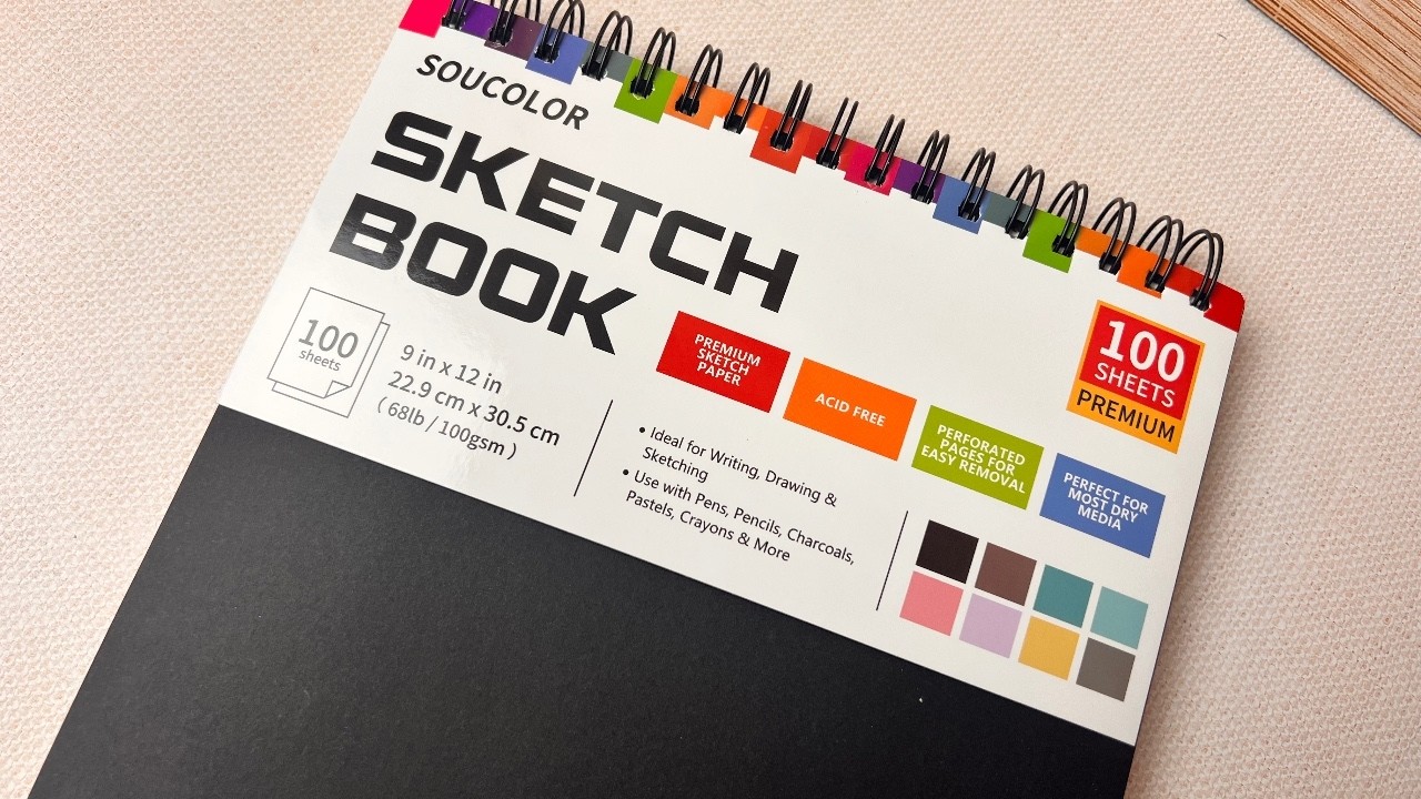 Обзор скетчбука Soucolor 9x12 дюймов, 100 страниц, на спирали