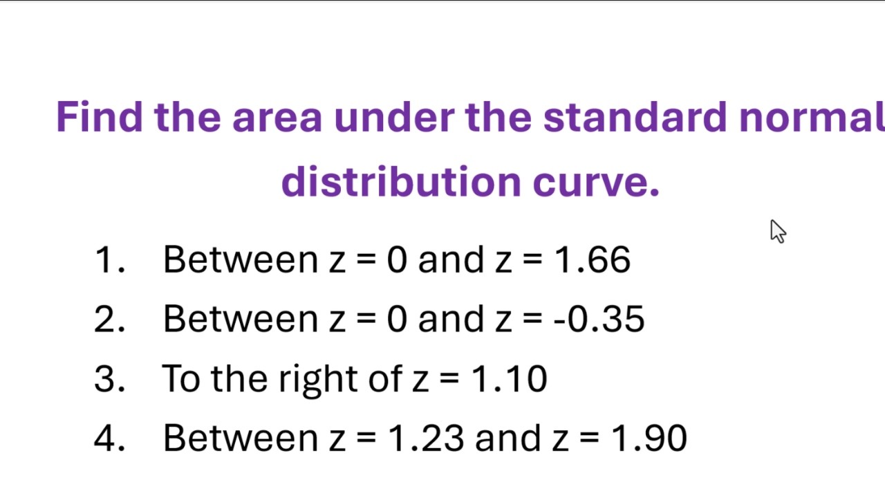 Find the Area Under the Standard Normal Distribution Curve. - YouTube