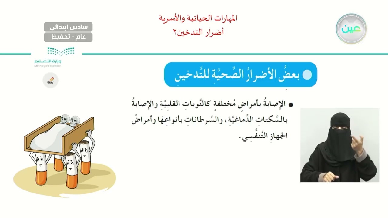 أضرار التّدخين 2 - المهارات الحياتية والأسرية - سادس ابتدائي