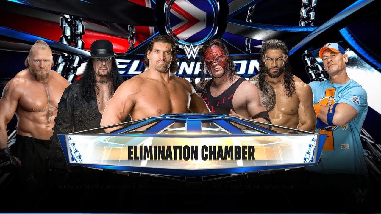 ELIMINATION CHAMBER The Great Khali VS Roman reigns VS undertaker VS John Cena VS Brock Lesnar Kane