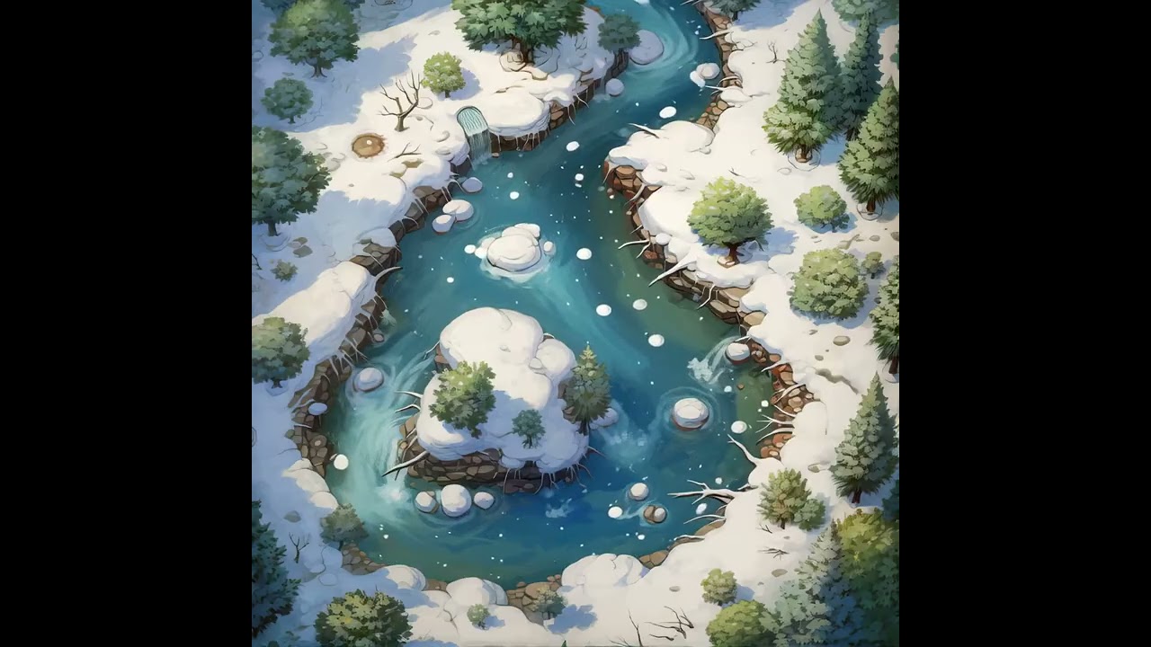 DnD Compatible Animated Map | Snowy River in a Frozen Plains (With Sound Ambience)