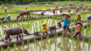 Tiny Clay Farmers & Buffalo Working in Mini Rice Fields – Satisfying POV Mud Sculpting Art