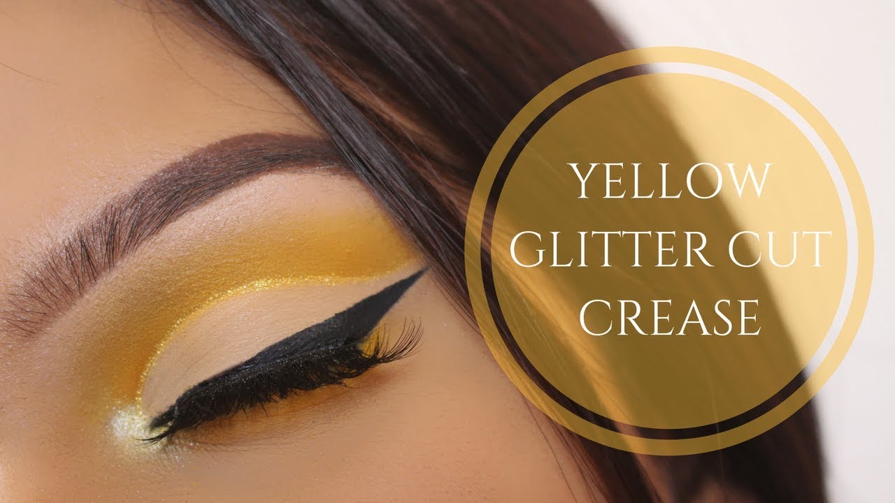 YELLOW GLITTER WINGED OUT CUT CREASE TUTORIAL FALL MAKEUP TUTORIAL