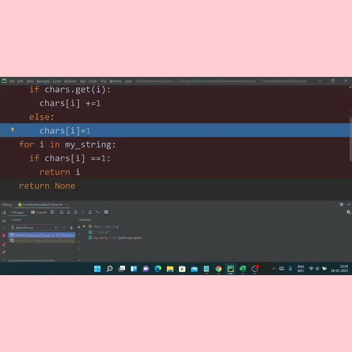 Print first non repeating character in a string #python #shorts # ...