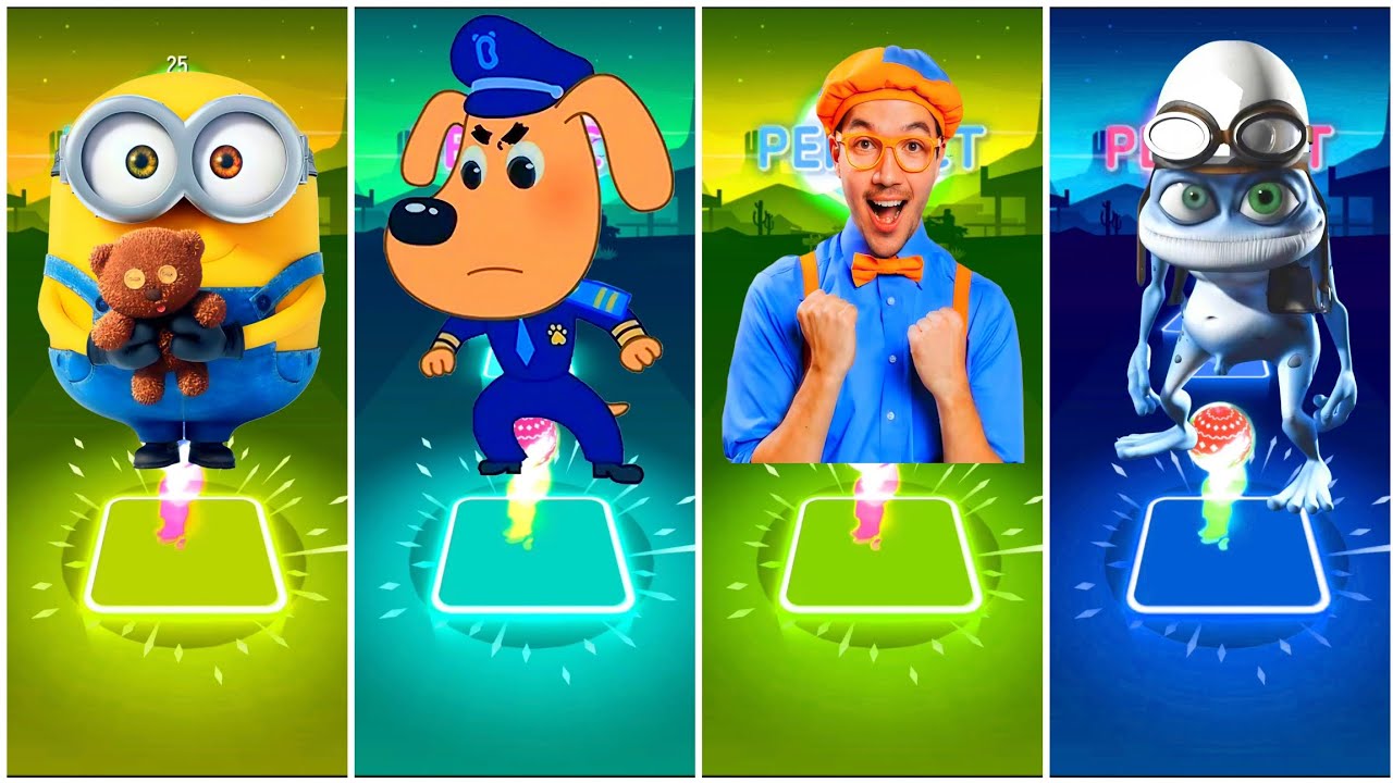 Minions Vs Sheriff Labrador Vs blippi Vs Crazyfrog - Tiles Hop EDM  Rush🎶 | Who Is Best?