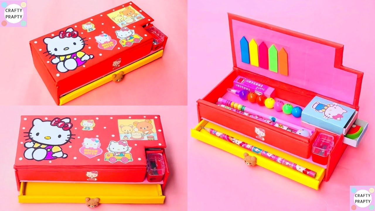 DIY Hello Kitty Pencil Box/How to make Pencil Box with waste cardboard