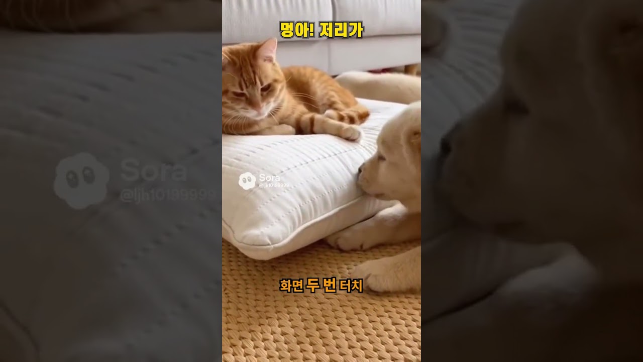 쉬고 싶은 냥이. 따라다니는 멍이