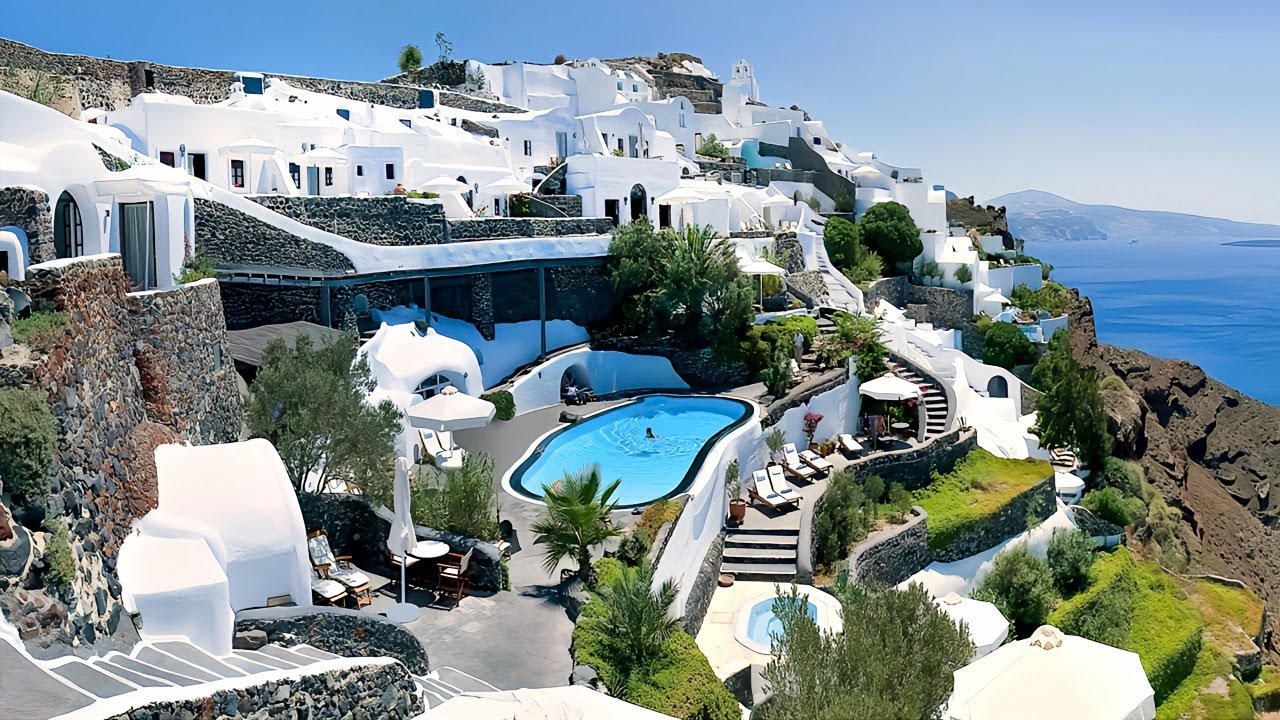 3 дня в Ие, Санторини, Греция | Роскошный 5-звездочный отель в пещере | Видеоблог в формате 4K