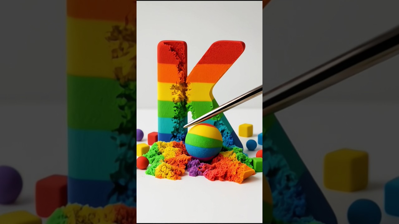 Rainbow Kinetic sand Letter K & Rainbow Ball Slicing....