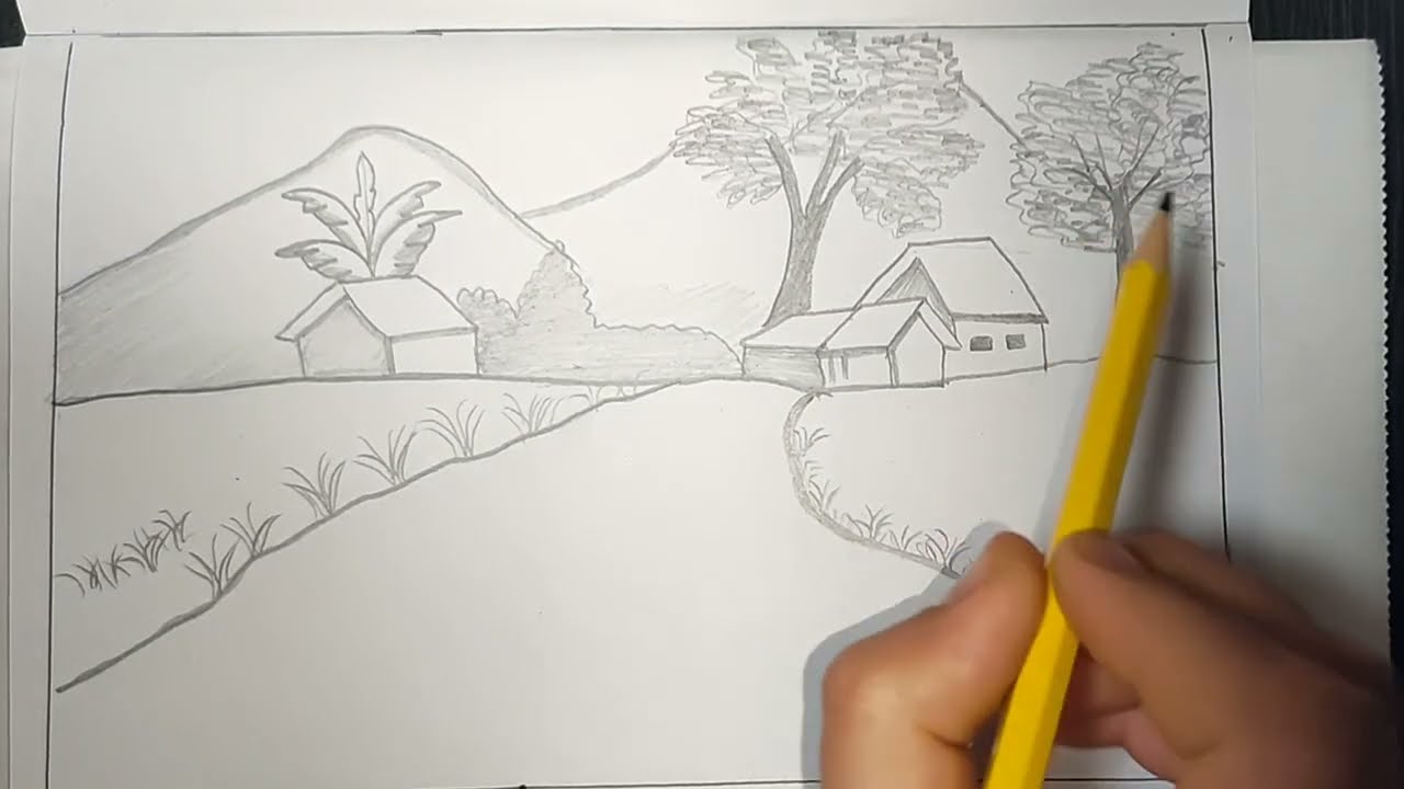 how to draw a beautiful natural landscaping scenery with pencil drawing / easy pencil drawing ideas