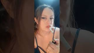 pretty girl smoking a cork cigarette in a blue dress #smoking #smokinggirl