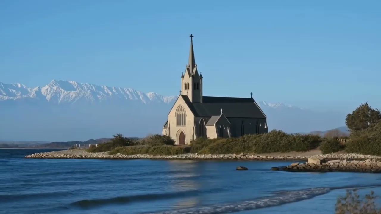 Church by the Sea with Mountain Views | Gentle Waves & Coastal Breeze Ambience for Study and Sleep