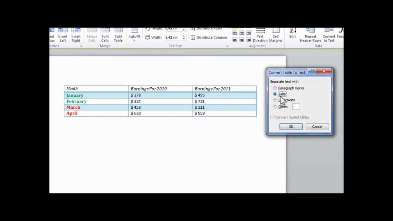 sick Moral education Hesitate How To Convert Word 2010 Tables to Text - YouTube