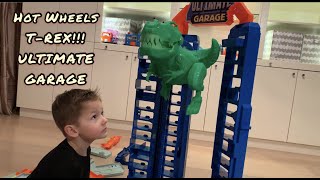 HOT WHEELS ULTIMATE GARAGE WITH T-REX!  LINCOLN BUILDS THE GARAGE!  IT’S A HOT WHEELS DAY!