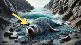 Sea Lion Saved From Dangerous Net Entanglement - Breaking Free