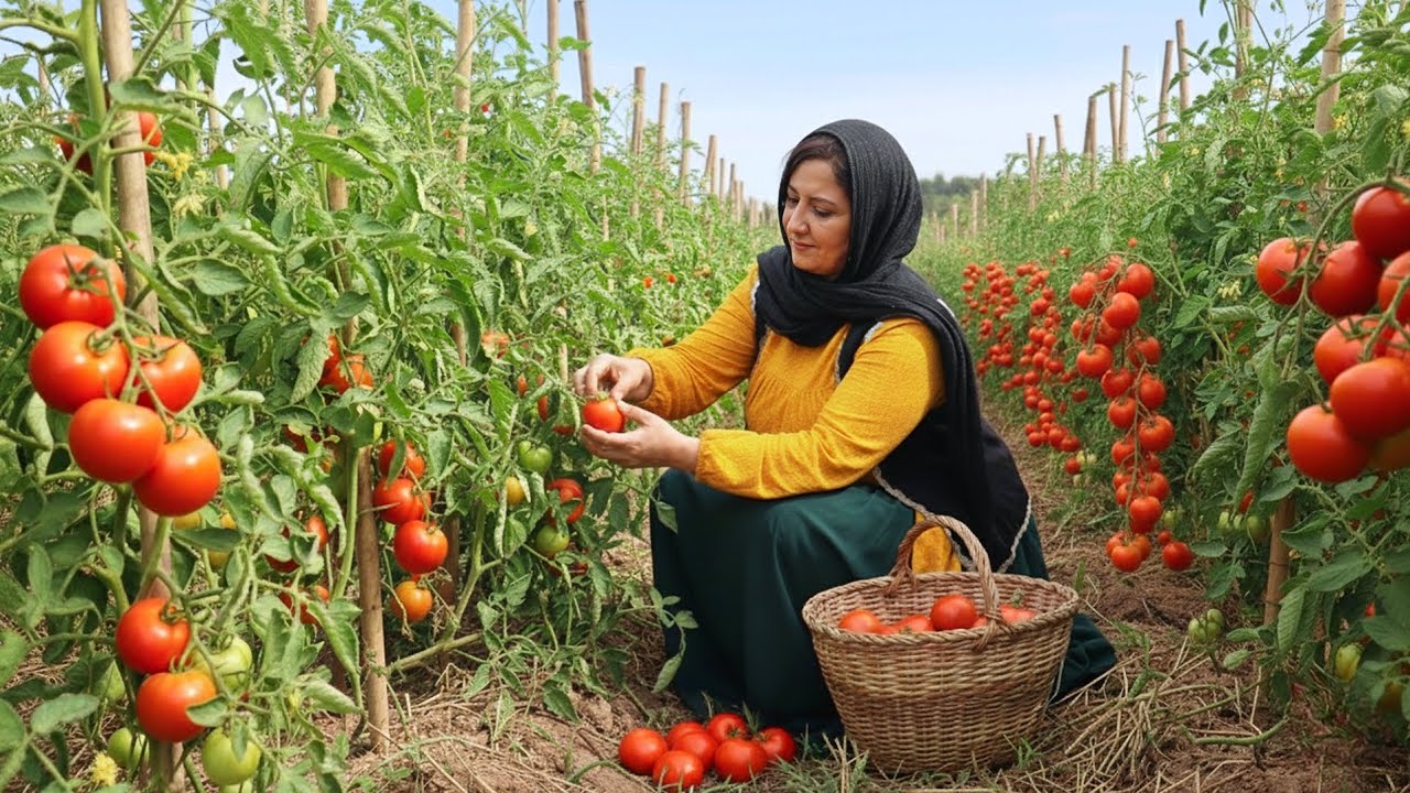 Simple Village Life: Tomato Harvest and Traditional Iranian Cooking