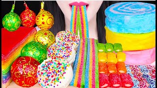 ASMR RAINBOW DESSERTS *COTTON CANDY, BELL CHOCOLATE, JELLY BELT, CHOCOLATE 무지개 솜사탕 먹방 JANE ASMR 제인