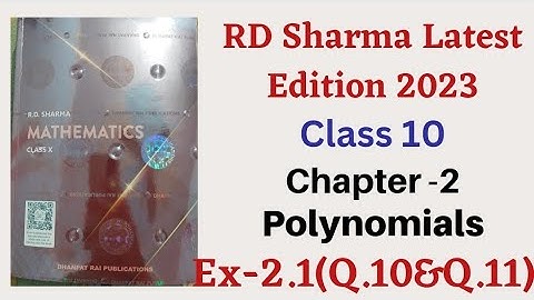 Exercise 2.1( Q.10 and Q.11) || Chapter 2 || Polynomials || Class 10 || RD Sharma 2023